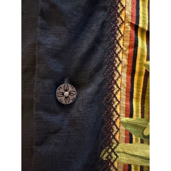 Tommy Bahama Black Silk Hawaiian Shirt With Green Leaf Print Size 2XT - Picture 8 of 10